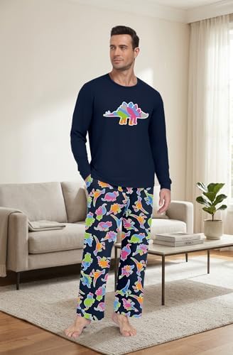 PrinStory Men's Pajama Sets Loungewear Sleepwear Pjs Lightweight Long Sleeve Shirts & Bottoms Soft Comfy Sleep Sets S-2XL - Image 2