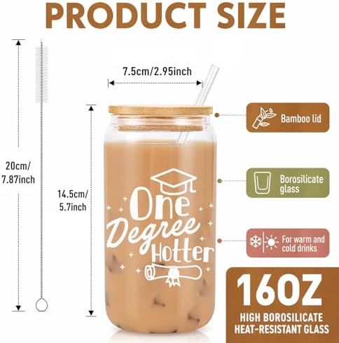 Frerdui Graduation Gift for Her – One Degree Hotter 16oz Glass Cup, Cute Grad Gift for College High School Graduate, Daughter, Niece, Granddaughter, Congrats Graduation Gift - Image 2