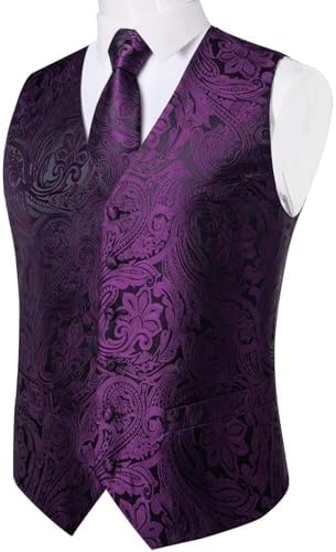 DiBanGu Mens Vest and Tie Set Formal Paisley Waistcoat and Necktie Pocket Square Cufflinks Silk Suit Vest for Tuxedo Wedding - Image 2