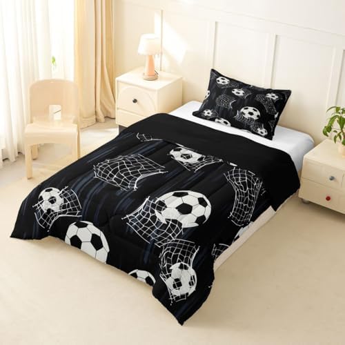 Erosebridal Soccer Kids Comforter Set | Football Themed Bedding Twin Size Soccer Ball Down Comforter Sports Duvet Set for Bedroom - Image 2