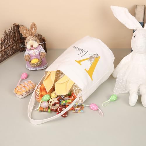 Personalized Bunny Ears Bucket Bag with Custom Name Photo-Easter Bag with Handle-Soft Egg Basket for Kids -Customized Easter Basket-Great for Carrying Gift Easter Eggs (Yellow) - Image 5
