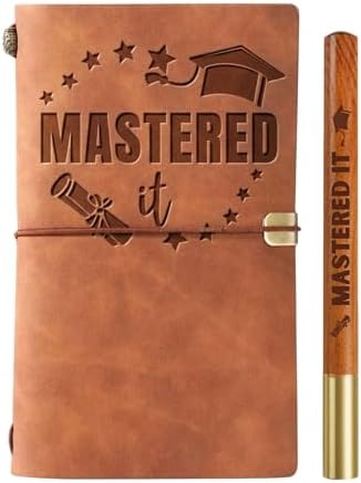 InnoBeta Master Degree Graduation Gifts, Leather Journal Notebook with Pen, Men, Birthday, Refillable Sketchbook, Travel Diary, Lined Planner, 7x5 Inches, Black by InnoBeta