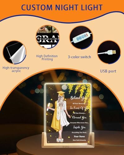 Personalized Name Graduation Gifts Custom Night Light LED Table Lamp Portrait Creator for Her 2026 University High School Keepsake(Girl J) - Image 6