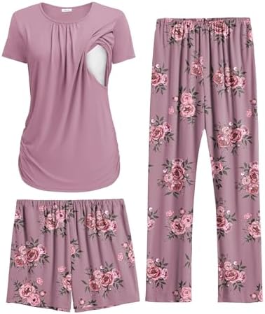 Ekouaer Maternity Nursing Pajamas Set 3 Piece Postpartum Breastfeeding Pjs by EKOUAER