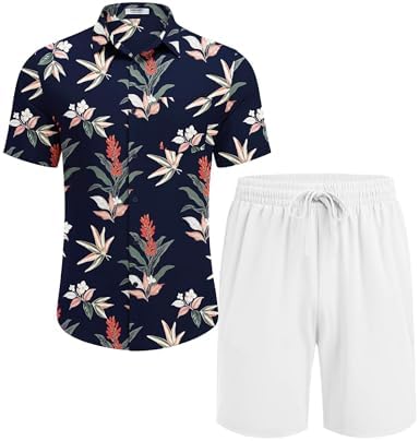 COOFANDY Men's Hawaiian 2 Piece Outfits Floral Button Down Shirt and Shorts Vacation Outfits Summer Beach Matching Set - Image 5
