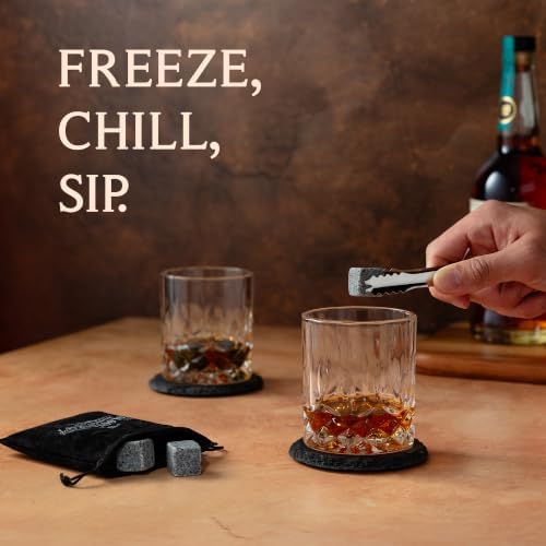 Mixology & Craft Whiskey Stones Gift Set: with Two 10oz Lead-Free Crystal Whiskey Glasses, 8 Whiskey Stones with Velvet Bag, 2 Slate Coasters & Recipe Cards in Wooden Crate | Great - Image 2