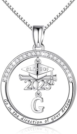 Ritach Graduation Gift for Her - Class of 2026 Graduation Cap Initial Necklace Silver Cubic Zirconia Graduation Necklace Masters Degree High School College Graduation Gift for Her by RitachJewelry