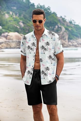 COOFANDY Men's Summer Beach Outfits 2 Piece Short Sleeve Shirts and Shorts Vacation Texture Linen Sets for Men - Image 2