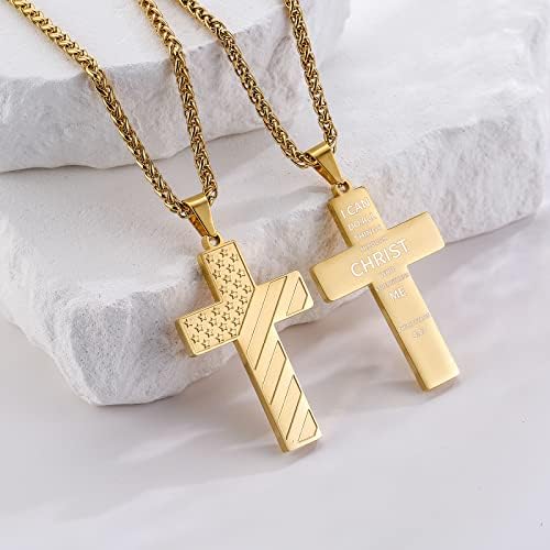 DuoDiner 18+2" Cross Necklace for Men Boys Christian Confirmation Gifts - Image 3