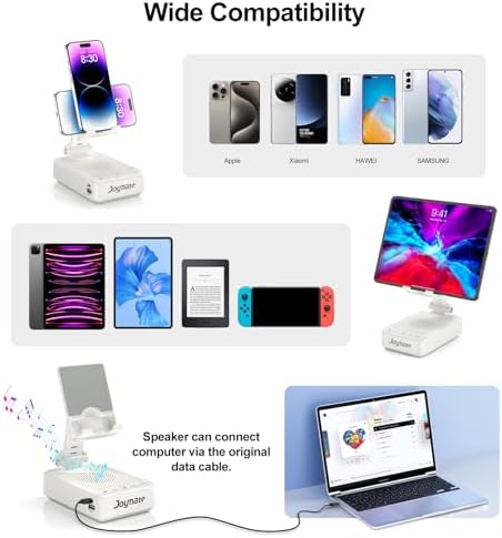 Gifts for Men Women, Bluetooth Speaker Phone Stand with Charging Function 360° Rotable Adjustable Cell Phone Holder HD Surround Sound for Desk Fits All Phones,Tablet (White) - Image 5