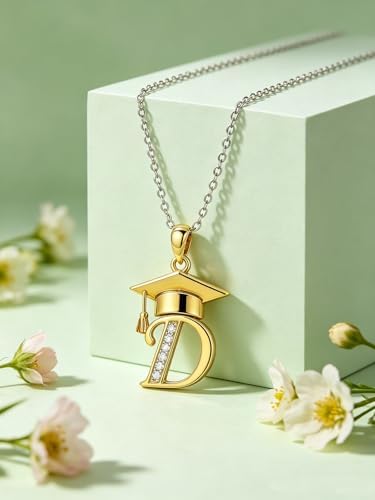 Graduation Gifts for Women, 18K Gold Graduation Initial Necklace A-Z, Inspiring Grad Pendant Necklace Present, College Seniors High School Graduations Jewelry Gifts - Image 3