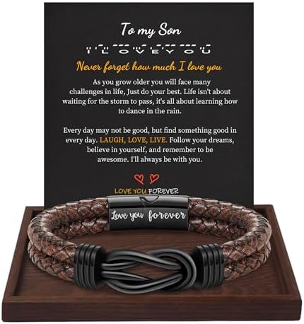 Btysun Gifts for Men, Gifts for Boyfriend Leather Bracelets for Men Stocking Stuffers for Him 2026 I Love You Gift Infinity Cuff Bracelets Birthday Christmas Jewelry for Son Grandson Dad Husband by BTYSUN