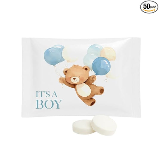 SIMPLY Peppermint "It's a Boy!", Individually Wrapped Peppermint Breath Mints, Bulk 50 Packets (2 per Packet), | Gender Reveal, Baby Shower, Party Favors