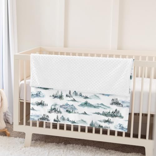 Foggy Trees Mountain Baby Blankets for Girl Boy Green Mountain Landscape Soft Mink Dotted Backing Double Layer Swaddle Receiving Blanket Toddler Nature Adventure Nursery Bed Blanket Crib 30x40 - Image 5