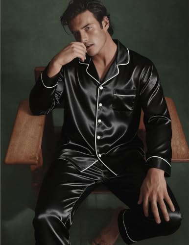 SWOMOG Mens Silk Satin Pajamas Set Long Sleeve Sleepwear Button-Down Pj Two-piece Loungewear with Long Pants S-XXL - Image 5