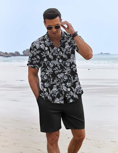 COOFANDY Men's Summer Beach Outfits 2 Piece Short Sleeve Shirts and Shorts Vacation Texture Linen Sets for Men - Image 4