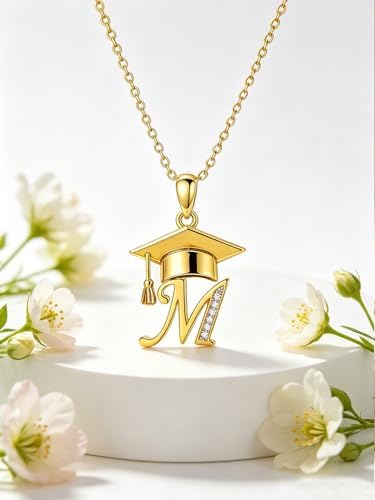 Graduation Gifts for Women, 18K Gold Graduation Initial Necklace A-Z, Inspiring Grad Pendant Necklace Present, College Seniors High School Graduations Jewelry Gifts - Image 3
