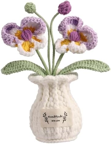 Orchid Crochet Flower Pot Purple Handmade Knitted Phalaenopsis Desk Decor for Home Office by YOOJEE