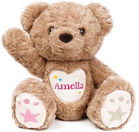 Personalized Teddy Bear Stuffed Animal with Embroidered Name, Custom Bear Stuffed Animal, Personalized Baby Bear Toys, 1-14 Year Old Girls Christmas Birthday Gifts for Baby Boys Girls Toddlers by Individz