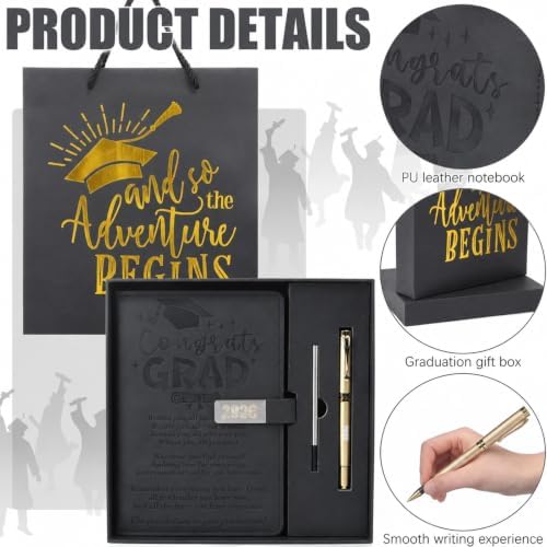 Christmas 2026 Congrats Grad Birthday Gift Black Leather Notebook with Pen - Image 3