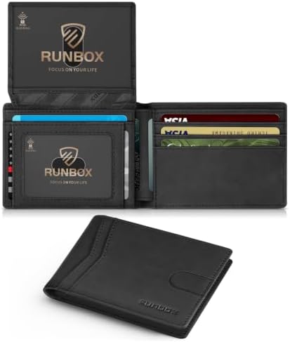 RUNBOX Wallet for Men -Slim Rfid Leather Mens Bifold Novelty Wallets 2 ID Window With Gift Box Men's Accessories by RUNBOX