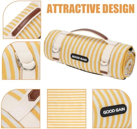 Picnic Outdoor Blankets Waterproof Extra Large - Beach Mat Sand Free Foldable with Carry Strap | Portable Camping Blanket | Park Blanket for Grass Park, Hiking, Travel, Concerts, Indoor (Yellow) - Image 3