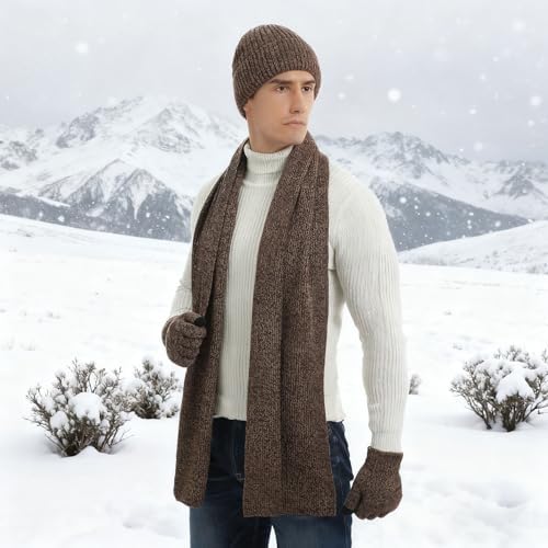 floconssy Men's Winter Hat Scarf Gloves Set of 3, Knit Thermal Combo Gifts - Image 5
