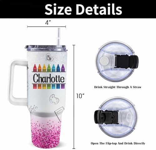 Teacher Gifts For Women Men, Personalized Stainless Steel 40oz Tumbler with Handle and Straw For Teacher Appreciation Gifts from Students, Custom Teacher Tumbler for Teachers Day Birthday Gifts - Image 3