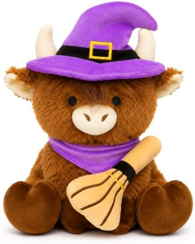 Halloween Highland Cow Stuffed Animal -8.8inch Witch Hat Cow Stuffy Plush by JIZWPOOM