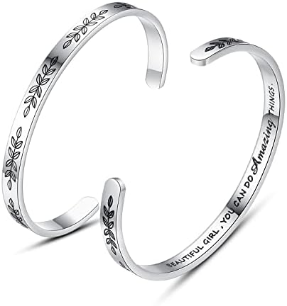 TONY & SANDY Inspirational Bracelets for Women Teen Girls Personalized Gifts for Daughter Granddaughter Mom Sister Friends Stainless Steel Engraved Cuff Birthday Easter Christmas by TONYSANDY