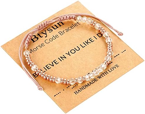 Morse Code Bracelets for Women Mothers Day Gifts 2026 Graduation Gifts Mom Birthday Gift Pink Braided Bracelets Teen Trendy Stuff Inspirational Best Friend Birthday Gifts for Daughter Girlfriend Christmas Stocking Stuffers Jewelry by BTYSUN
