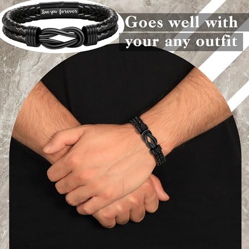 Btysun Gifts for Men, Gifts for Boyfriend Leather Bracelets for Men Stocking Stuffers for Him 2026 I Love You Gift Infinity Cuff Bracelets Birthday Christmas Jewelry for Son Grandson Dad Husband - Image 2