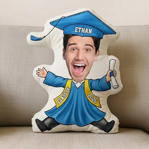 Personalized Funny Face Graduation Pillow, Custom Cartoon Grad Pillow with Cap and Diploma, Graduation Keepsake Present for Her Him, Class of 2026 Senior Gift, Funny Student Pillows - Image 5