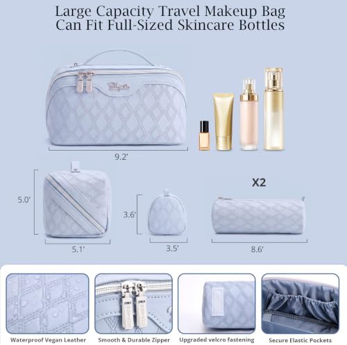 BOYATU Travel Makeup Bag Organizer: 3 Pcs Cosmetic Bag Set for Women Blue - Image 4
