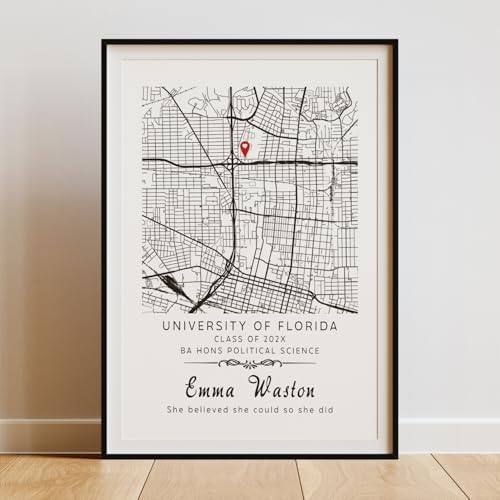 Customized College Map Graduation Gift, Personalized Grads Gifts For Her, High School, College, University Map Print For Son, Custom Grad Gift For Him Design 10 by VIRAGIL