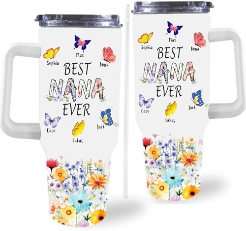 Gifts for Mom from Daughter Son, Personalized Mama Bear Tumbler with Handle and Straw, Custom Mom Coffee Tumbler with Kids Names, Personalized Mothers Day Gift for Women, Her, New Mom, Grandma by Artsadd