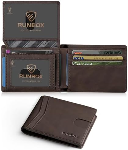 RUNBOX Wallet for Men -Slim Rfid Leather Mens Bifold Novelty Wallets 2 ID Window With Gift Box Men's Accessories by RUNBOX