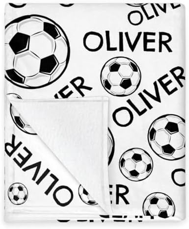 Personalized Baby Blankets for Girls Boys, Custom Baby Blanket with Name Swaddle Toddler Fleece Blanket Personalized Gift Soccer Pattern Black Text - Image 5