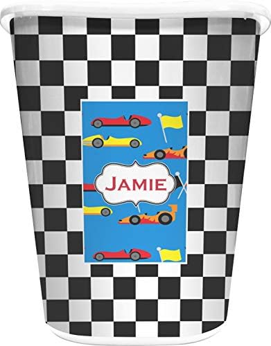 Personalized Checkers & Racecars Waste Basket - Single Sided (White) by Unknown