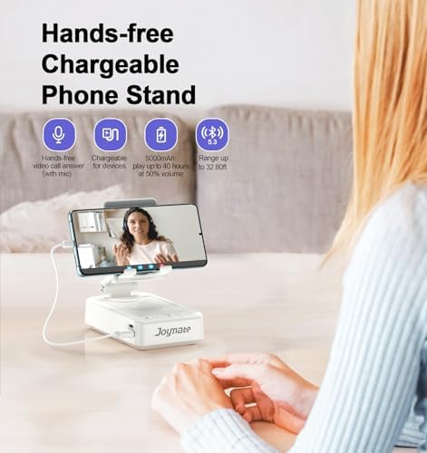 Gifts for Men Women, Bluetooth Speaker Phone Stand with Charging Function 360° Rotable Adjustable Cell Phone Holder HD Surround Sound for Desk Fits All Phones,Tablet (White) - Image 2