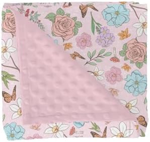 Vintage Wildflowers Baby Blankets for Girl Boy Pink Floral Leaves Mushroom Butterflies Soft Mink Dotted Backing Double Layer Swaddle Blanket Spring Garden Bed Throws for Infant Toddler Nursery 30x40 by GrowhappyGrowhealthy