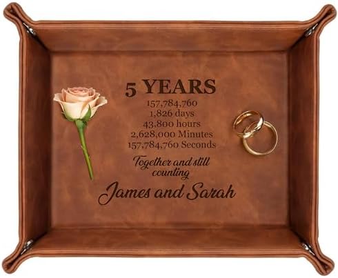 Engraved Leather Tray with Custom Name, Personalized Anniversary Idea for Him and Her, Jewelry Organizer Tray for Dresser, Desk, Nightstand, Office Keepsake Box for Men, Husband by CustomEmpire