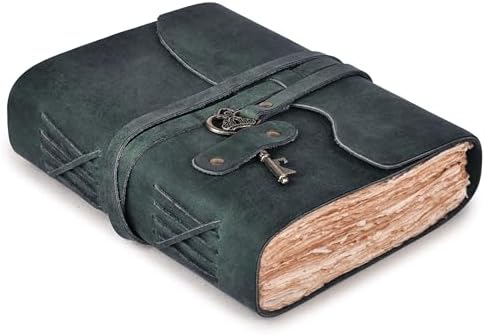 LEATHER VILLAGE Leather Bound Journal For Men Key Lock, Turquoise 8x6. by LeatherVillage