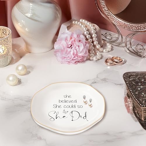 Congratulations Gifts for Women, College Graduation Gifts for Her New Job Gifts - She Believed She Could Jewelry Tray Ceramic Trinket Dish Inspirational Promotion Gift for Coworker - Image 4