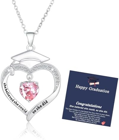 Fervia Graduation Gifts Birthstone CZ Heart Graduation Cap Necklace Gifts by Fervia