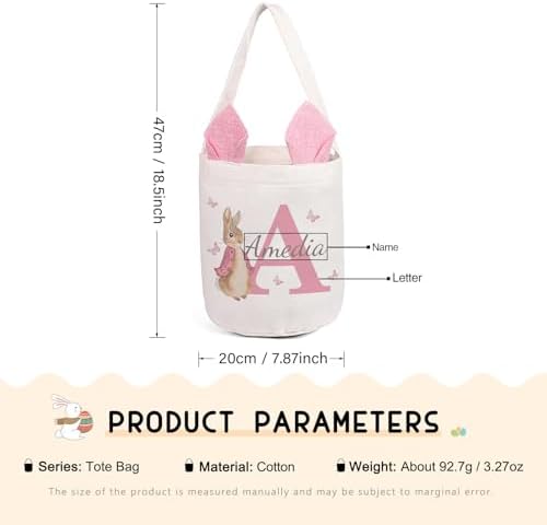 Personalized Bunny Ears Bucket Bag with Custom Name Photo-Easter Bag with Handle-Soft Egg Basket -Customized Easter Basket-Great for Carrying Gift Easter Eggs (Styles 1) - Image 3