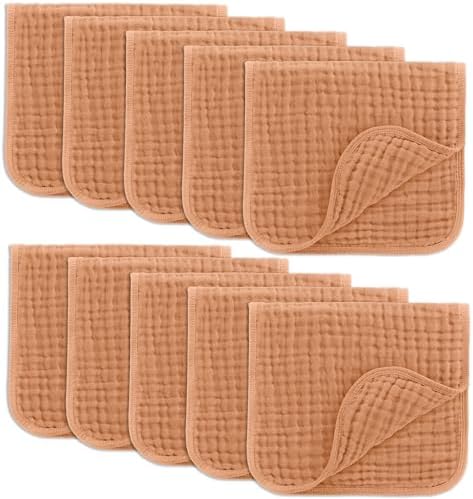 Comfy Cubs Muslin Burp Cloths 20x10" 10 Pack, Baby Burp Cloths - Caramel by ComfyCubs