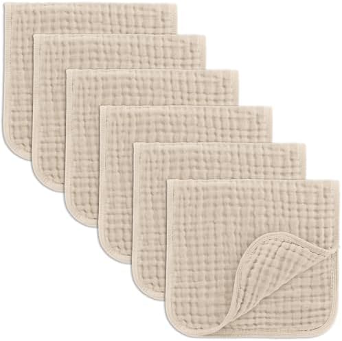Comfy Cubs Muslin Burp Cloths 20x10" 6 Pack, Baby Burp Cloths - Sand by ComfyCubs