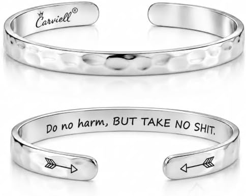 Carviell Bracelets for Women – 100+ Meaningful Engraved Messages – Solid 316L Surgical Stainless Steel Cuff Bracelet – Gift Ready by Carviell