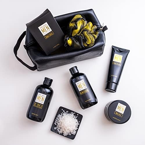 YARD HOUSE Bath and Body Spa Gift Baskets Set for Men - Sandalwood Amber - 7Pc Full Size Spa Kit in Toiletry Bag - Fathers Day Gifts For Husband, Dad From Wife, Daughter Son, Birthday Gifts For Him - Image 5